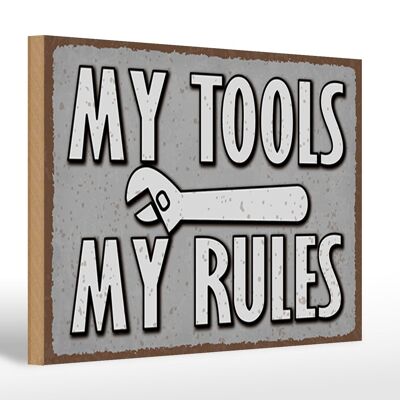 Panneau en bois disant 30x20cm mes outils mes règles