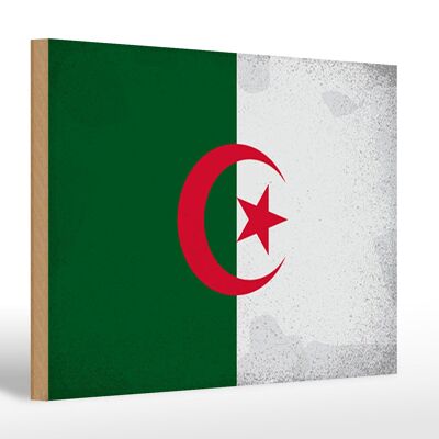 Letrero de madera bandera Argelia 30x20cm Bandera Argelia Vintage