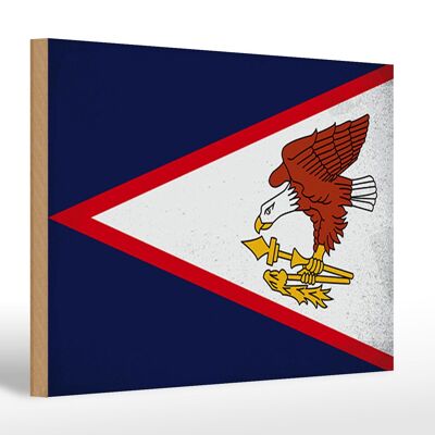 Cartello in legno bandiera 30x20 cm Bandiera delle Samoa Americane Vintage