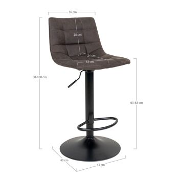Chaise de bar Middelfart - Chaise de bar en gris foncé avec pieds noirs 7