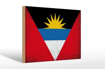 Drapeau en bois Antigua-et-Barbuda 30x20cm, drapeau Vintage 1