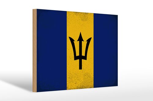 Holzschild Flagge Barbados 30x20cm Flag of Barbados Vintage