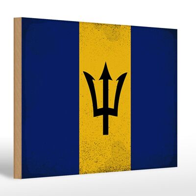 Holzschild Flagge Barbados 30x20cm Flag of Barbados Vintage