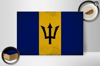 Panneau en bois drapeau de la Barbade 30x20cm Drapeau de la Barbade Vintage 2