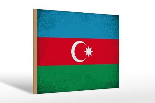 Holzschild Flagge Aserbaidschan 30x20cm Azerbaijan Vintage
