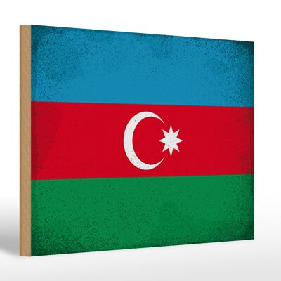 Holzschild Flagge Aserbaidschan 30x20cm Azerbaijan Vintage