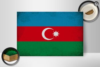 Panneau en bois drapeau Azerbaïdjan 30x20cm Azerbaïdjan vintage 2