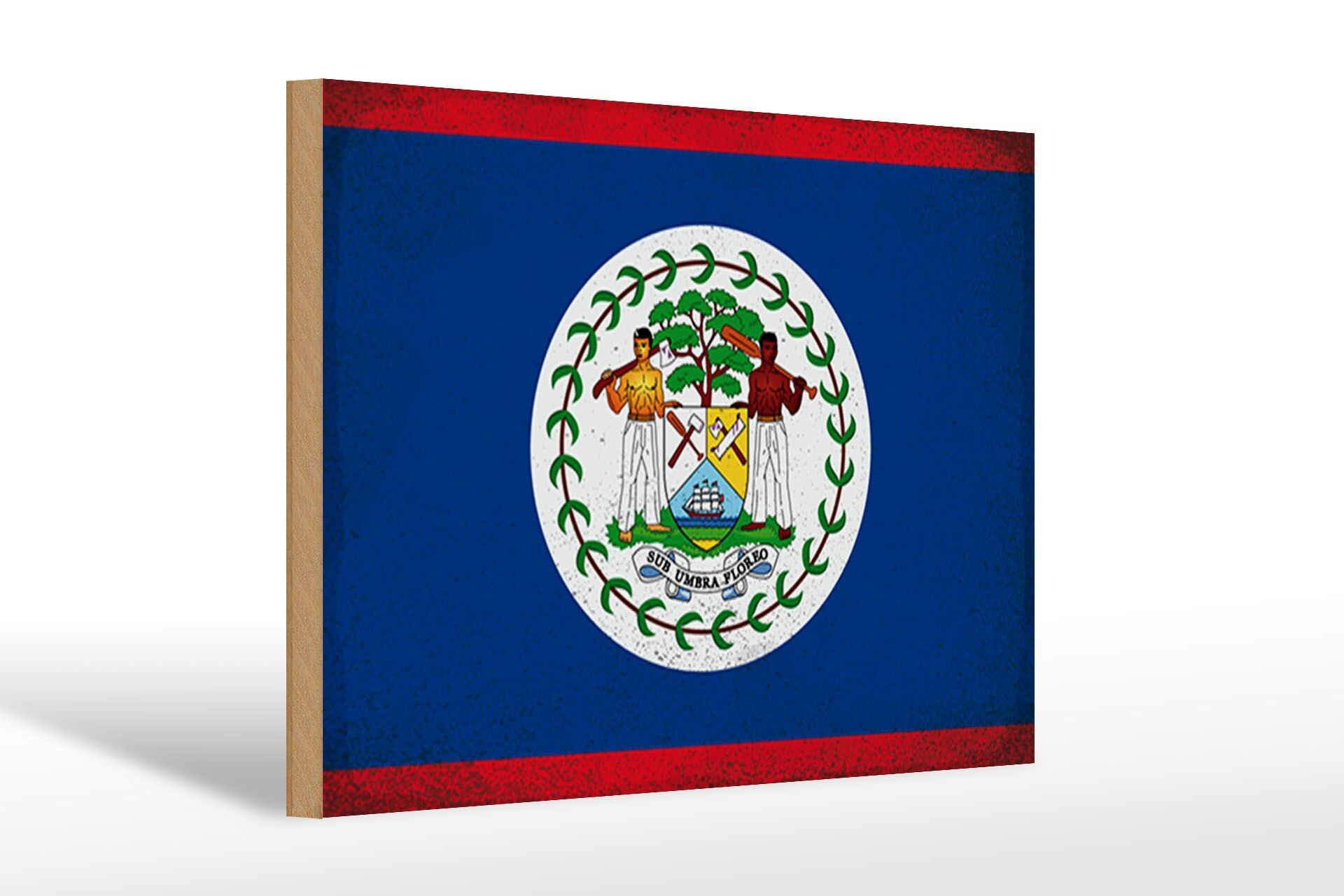 Wooden sign flag Belize 30x20cm Flag of Belize Vintage