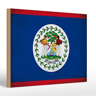 Holzschild Flagge Belize 30x20cm Flag of Belize Vintage