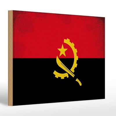 Holzschild Flagge Angola 30x20cm Flag of Angola Vintage