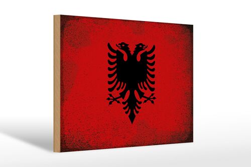 Holzschild Flagge Albanien 30x20cm Flag Albania Vintage