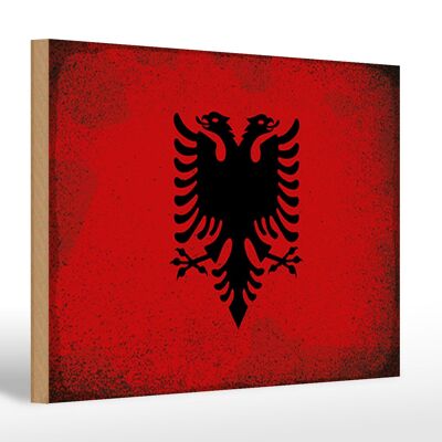 Holzschild Flagge Albanien 30x20cm Flag Albania Vintage