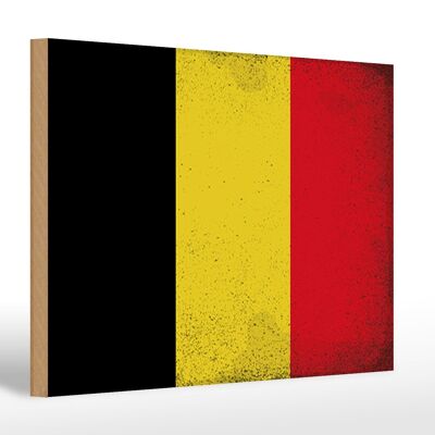 Holzschild Flagge Belgien 30x20cm Flag of Belgium Vintage