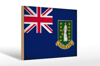 Panneau en bois drapeau Îles Vierges britanniques 30x20cm vintage 1