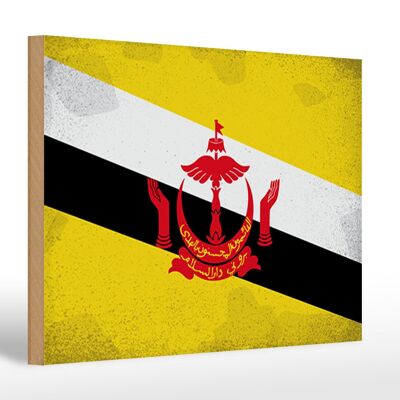 Holzschild Flagge Brunei 30x20cm Flag of Brunei Vintage