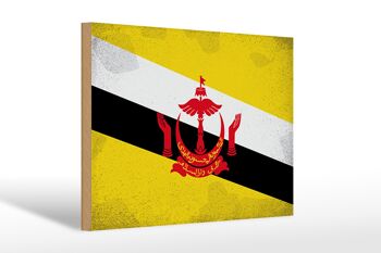Panneau en bois drapeau Brunei 30x20cm Drapeau du Brunei Vintage 1