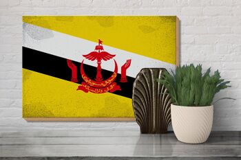 Panneau en bois drapeau Brunei 30x20cm Drapeau du Brunei Vintage 3