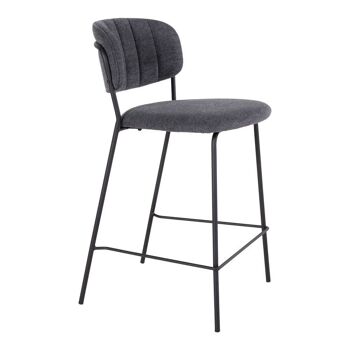 Alicante Counter Chair - Chaise de comptoir en tissu gris foncé avec pieds en métal noir HN1103 2