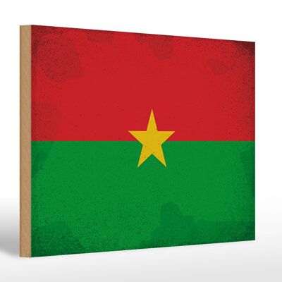 Panneau en bois drapeau Burkina Faso 30x20cm drapeau vintage