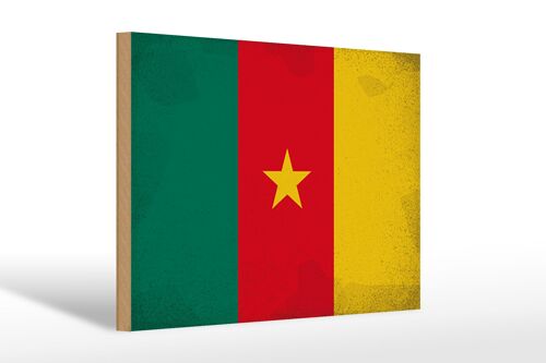 Holzschild Flagge Kamerun 30x20cm Flag of Cameroon Vintage