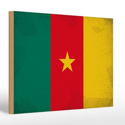 Holzschild Flagge Kamerun 30x20cm Flag of Cameroon Vintage