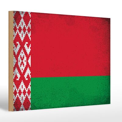 Holzschild Flagge Weißrussland 30x20cm Belarus Vintage