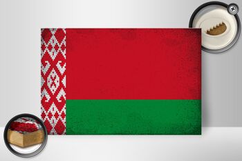 Panneau en bois drapeau Biélorussie 30x20cm Biélorussie vintage 2