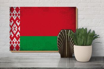 Panneau en bois drapeau Biélorussie 30x20cm Biélorussie vintage 3