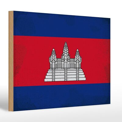 Letrero de madera bandera Camboya 30x20cm Bandera Camboya Vintage