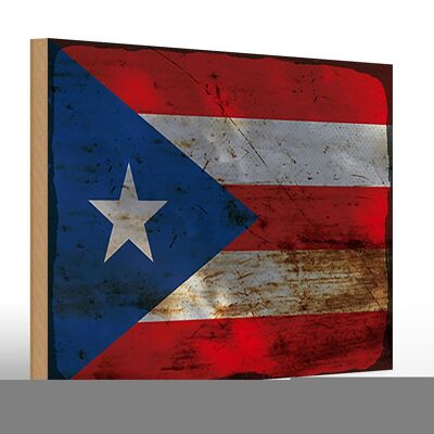 Letrero de madera bandera Puerto Rico 30x20cm Puerto Rico óxido