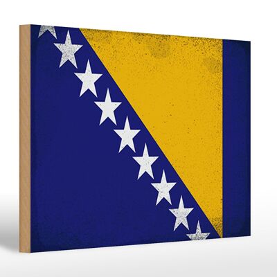 Letrero de madera bandera Bosnia y Herzegovina 30x20cm vintage