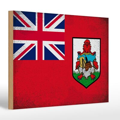 Letrero de madera bandera Bermudas 30x20cm Bandera de Bermudas Vintage