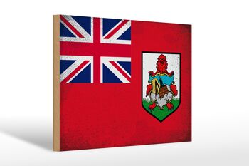 Panneau en bois drapeau Bermudes 30x20cm Drapeau des Bermudes Vintage 1