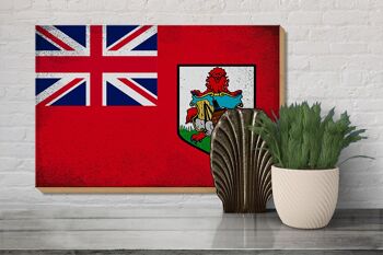 Panneau en bois drapeau Bermudes 30x20cm Drapeau des Bermudes Vintage 3