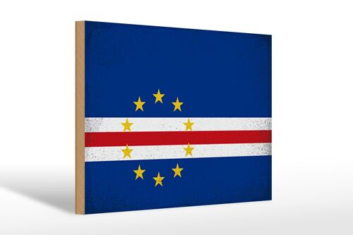 Holzschild Flagge Kap Verde 30x20cm Cape Verde Vintage