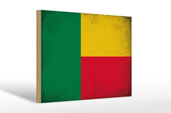 Panneau en bois drapeau Bénin 30x20cm Drapeau du Bénin Vintage 1