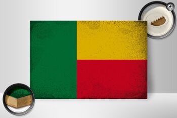 Panneau en bois drapeau Bénin 30x20cm Drapeau du Bénin Vintage 2