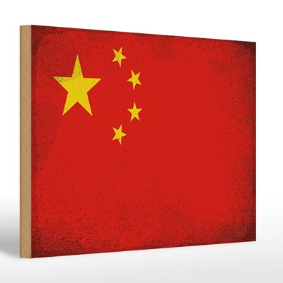 Holzschild Flagge China 30x20cm Flag of China Vintage