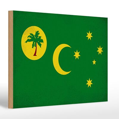 Panneau en bois drapeau Îles Cocos 30x20cm Île Cocos Vintage