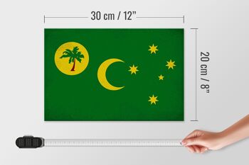 Panneau en bois drapeau Îles Cocos 30x20cm Île Cocos Vintage 4