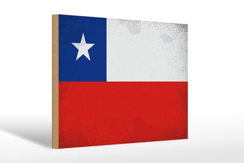 Holzschild Flagge Chile 30x20cm Flag of Chile Vintage