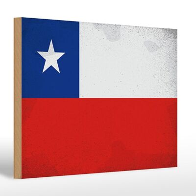 Holzschild Flagge Chile 30x20cm Flag of Chile Vintage