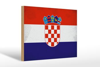 Drapeau en bois Croatie 30x20cm Drapeau de la Croatie Vintage 1