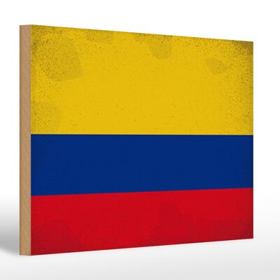 Holzschild Flagge Kolumbien 30x20cm Flag Colombia Vintage