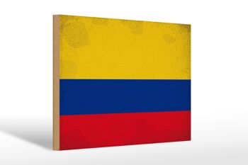Panneau en bois drapeau Colombie 30x20cm Drapeau Colombie Vintage 1