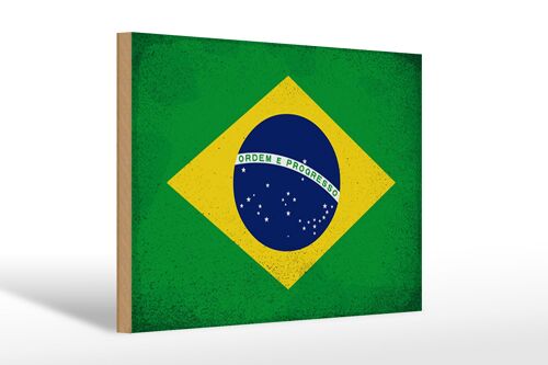 Holzschild Flagge Brasilien 30x20cm Flag of Brazil Vintage