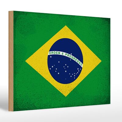 Holzschild Flagge Brasilien 30x20cm Flag of Brazil Vintage