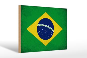 Panneau en bois drapeau Brésil 30x20cm Drapeau du Brésil Vintage 1
