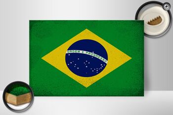 Panneau en bois drapeau Brésil 30x20cm Drapeau du Brésil Vintage 2