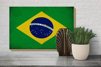 Panneau en bois drapeau Brésil 30x20cm Drapeau du Brésil Vintage 3
